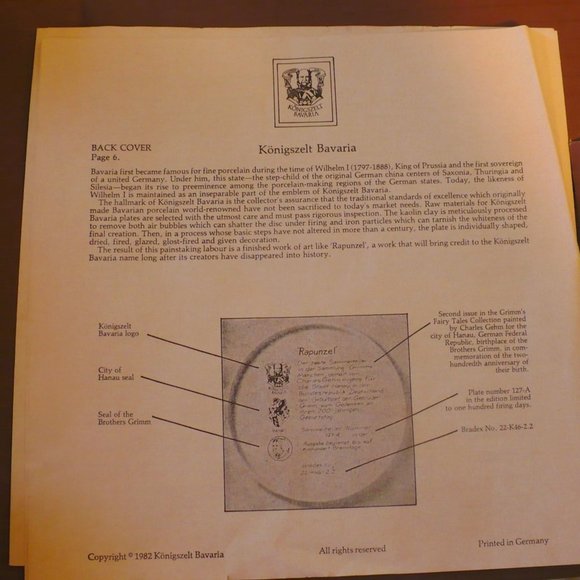 ❤️ Rapunzel Plate 1982 2677e Grimm's  Konigszelt Bavaria Box & Authenticity - Picture 9 of 12